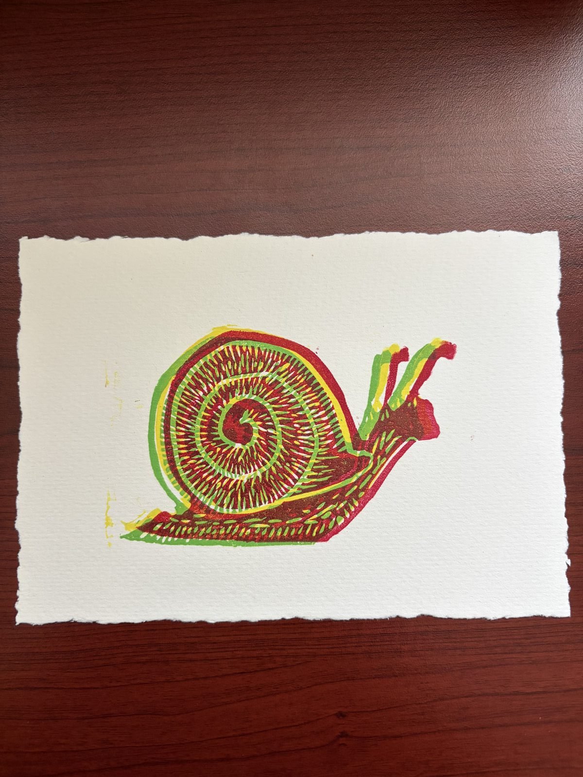 Snail, Departing — Offset linocut, framed