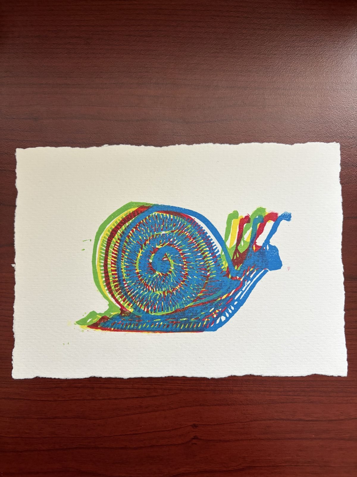 Snail, Gone — Offset linocut, framed
